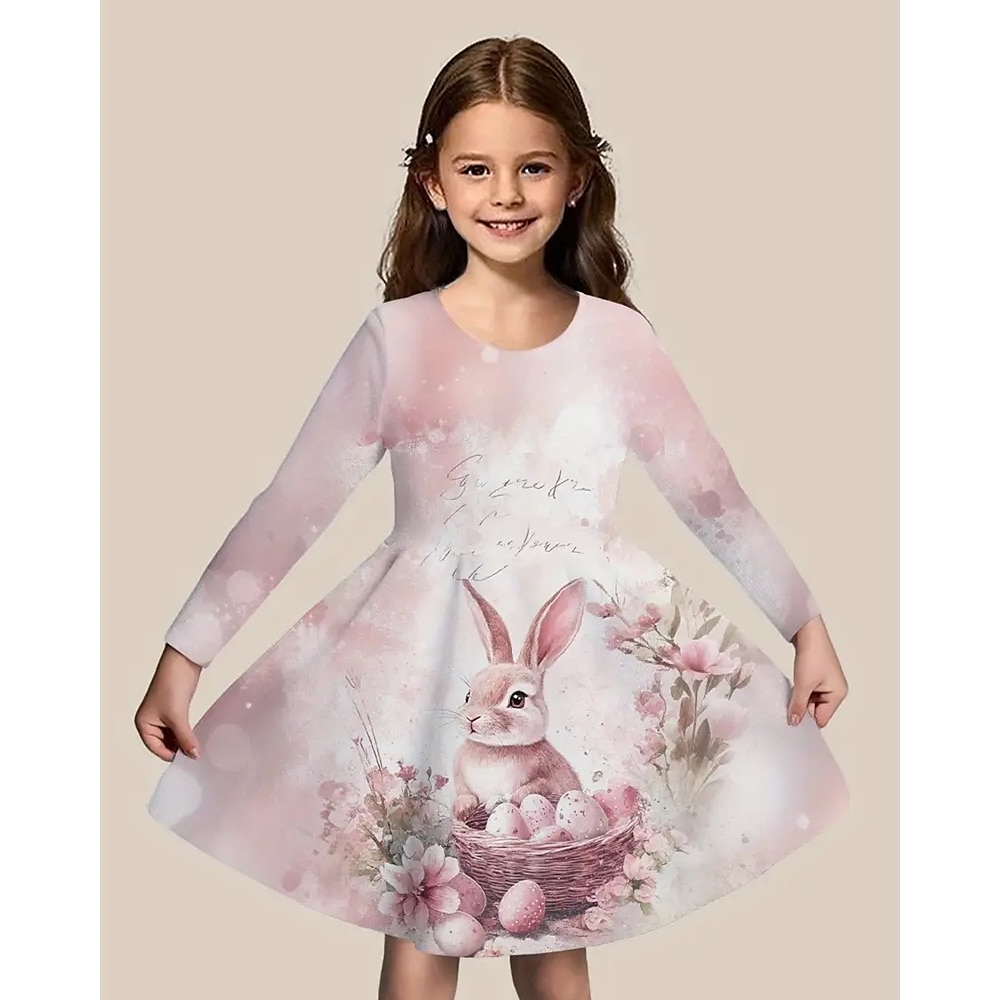 Ostern Mädchen' 3D Graphic Hase Kaninchen Kleid Langarm Sommer Frühling Urlaub Täglich Festtage Prinzessin Schön Süß kinderkleidung 4-12 Jahre Casual kleid A Linie Kleid Knielang Regular Fit Lightinthebox