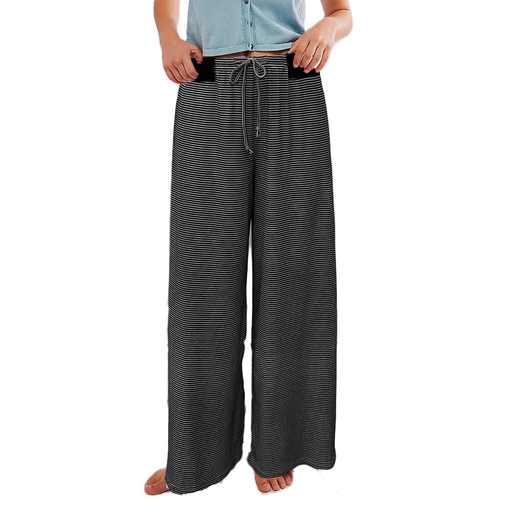 Damen Stoffhosen Lässig Volle Länge Natürliche Taille Gestreift Elastischer Bund Bequem Außenbereich Urlaub Straße Schwarz Rosa Hellgrau Dunkelgray Sommer Normale Passform Lightinthebox