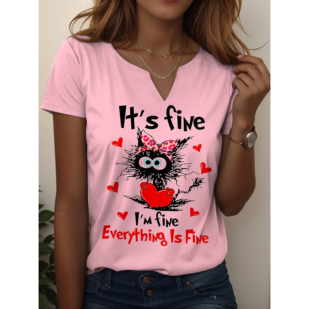 Damen T Shirt Grafik Buchstabe Stilvoll Lässig Kurzarm Einkerbiger Ausschnitt Normale Oberteile Täglich Wochenende Druck Weiß Rosa Blau cremefarben Sommer Frühling Lightinthebox