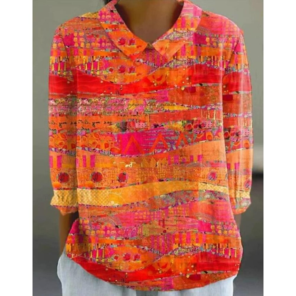 Damen Hemd Blumen Bohemien Täglich Stilvoll Langarm Hemdkragen Normale Oberteile Täglich Knöpfe Druck Rosa Blau Orange Grün Khaki Sommer Frühling Lightinthebox