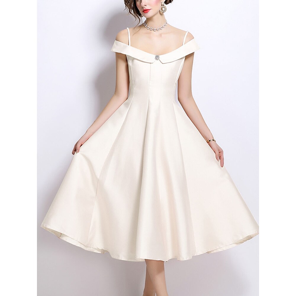 A-Linie Partykleider Elegant Kleid Hochzeit Hochzeitsgast Tee-Länge Ärmellos Schulterfrei Polyester Rückenfrei mit Falten 2025 Lightinthebox
