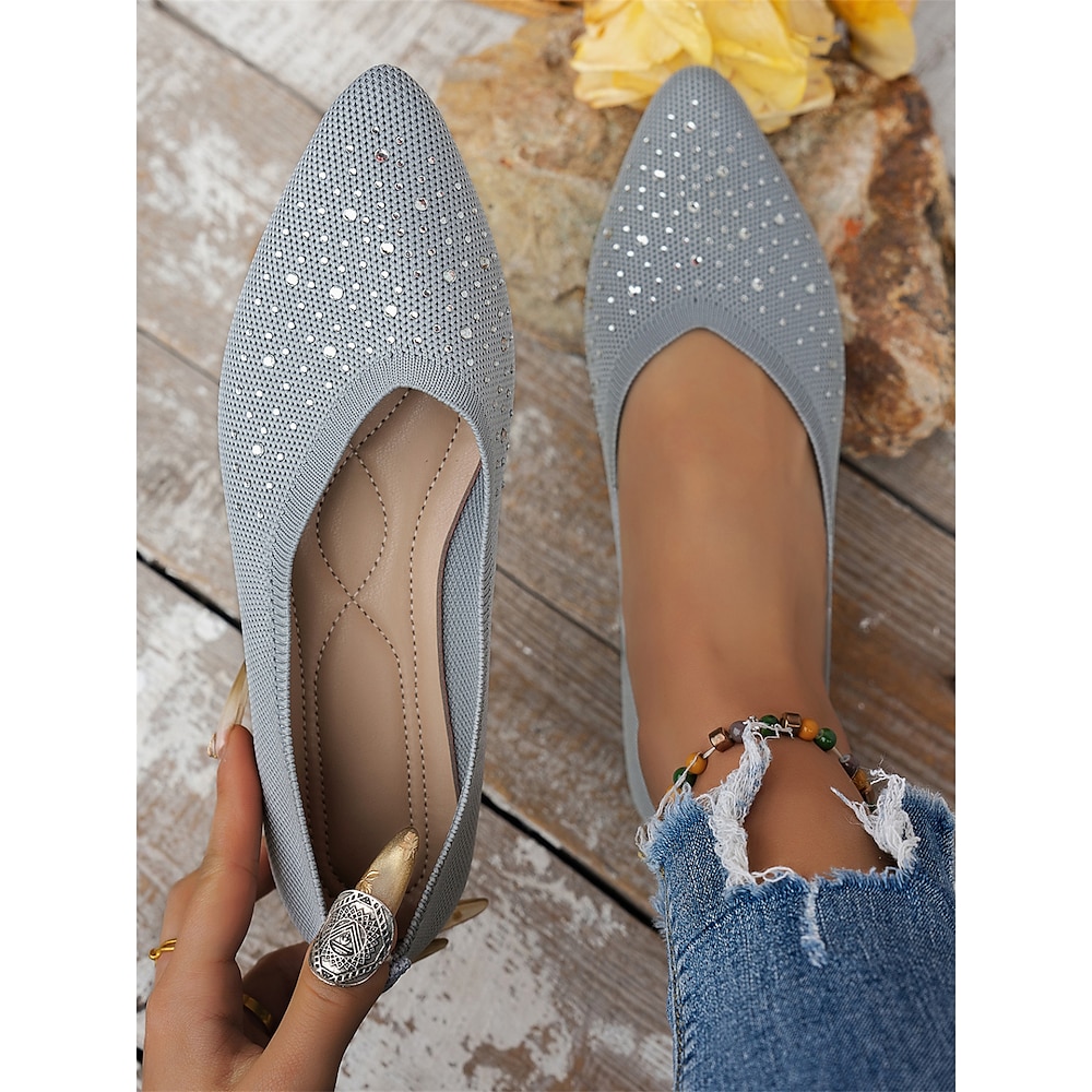 Damen-Flyknit-Schuhe mit spitzer Zehenpartie und Strasssteinen - elegante, funkelnde Slipper für besondere Anlässe und den Alltag Lightinthebox