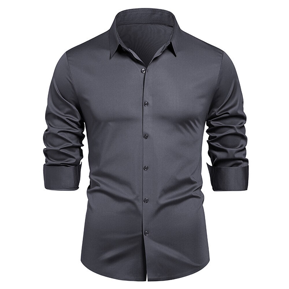 Herren Hemd Kleidhemd Knopfhemd Einfarbig Hochzeit Täglich Hellblau Schwarz Weiß Königliches Blau Langarm Revers Frühling Herbst Bekleidung Patchwork Lightinthebox