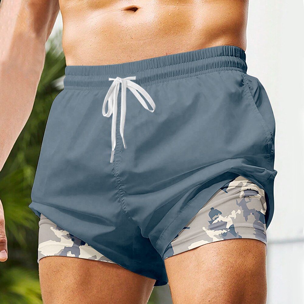 Herren Tarnung Gefütterte Shorts 2 in 1 Badeshorts Badeshorts Mittlere Taille Hawaiianisch Urlaub Ferien Strandbekleidung Seitentaschen Mit Kompressionsfutter Elastischer Kordelzug in der Taille Lightinthebox