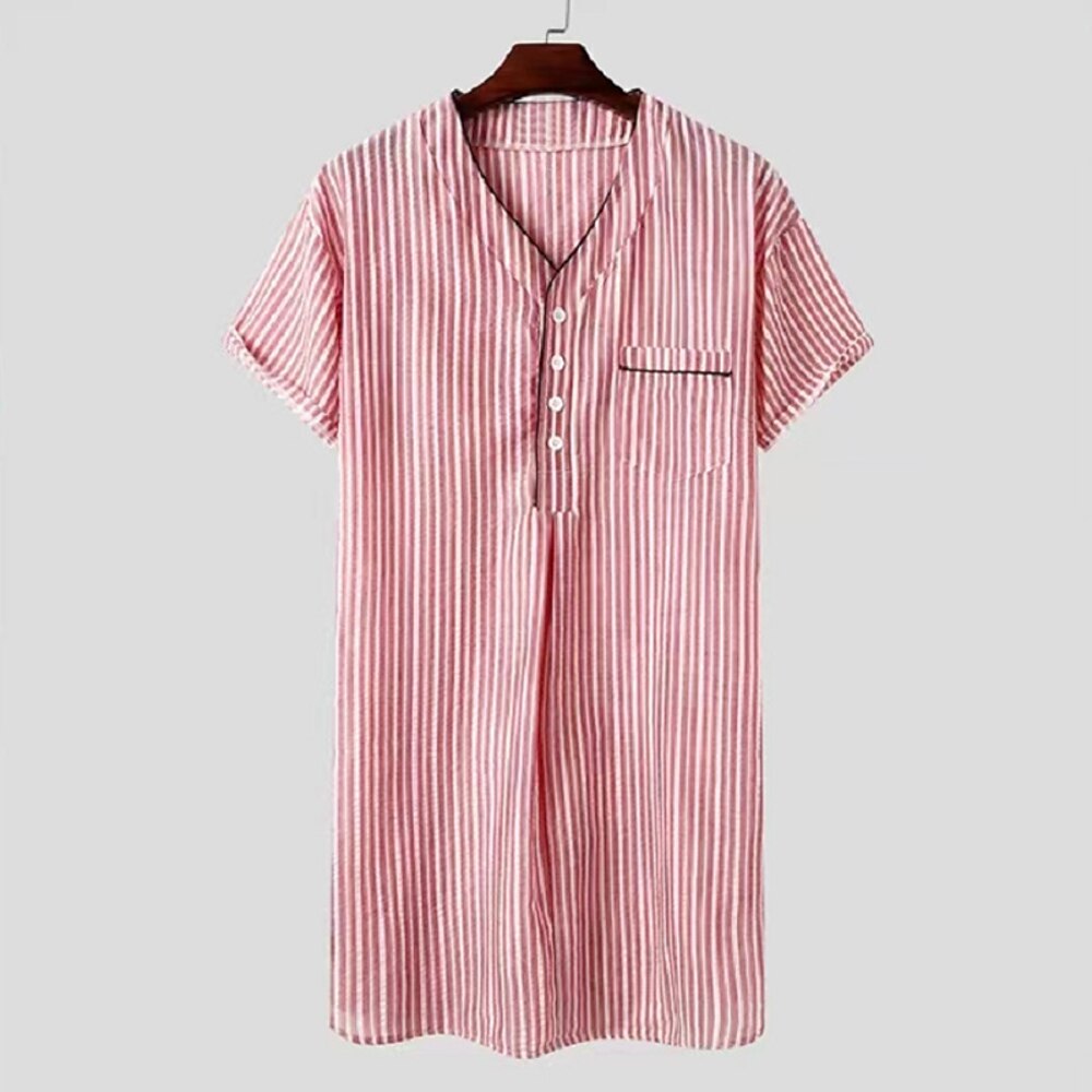 Herren Hemd Sommerhemd Freizeithemd Strandhemd Schwarz Rote Kaki Kurzarm Gestreift V Ausschnitt Urlaub Hawaiianisch Fronttasche Bekleidung Polyester Mode Lässig Bequem Lightinthebox