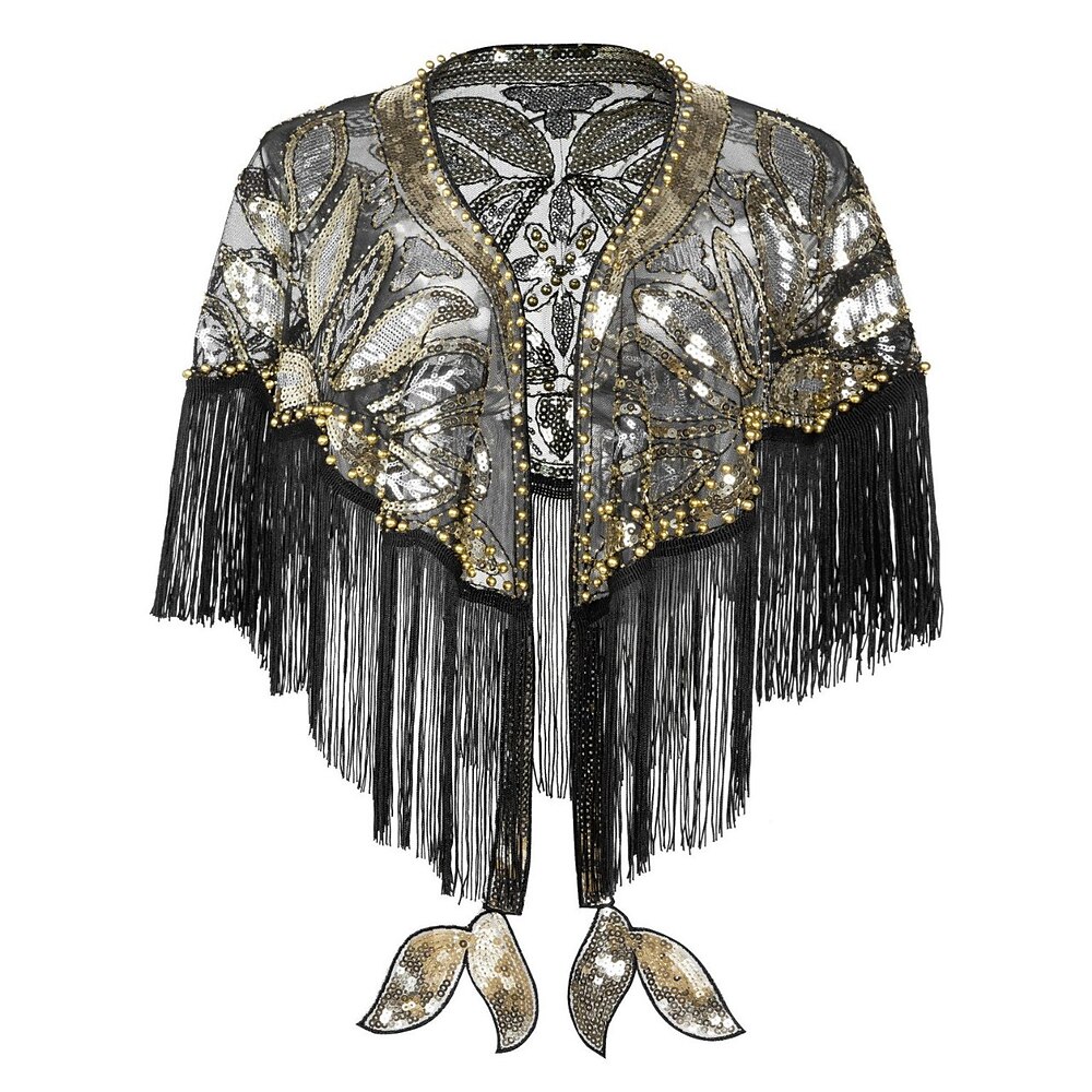Retro Vintage Goldene Zwanziger 1920er Schal Wickeln Schals Der große Gatsby Flapper-Mädchen Pailletten Quastenfransen Damen Karneval Hochzeit Abendgesellschaft Maskerade Erwachsene Schal Lightinthebox