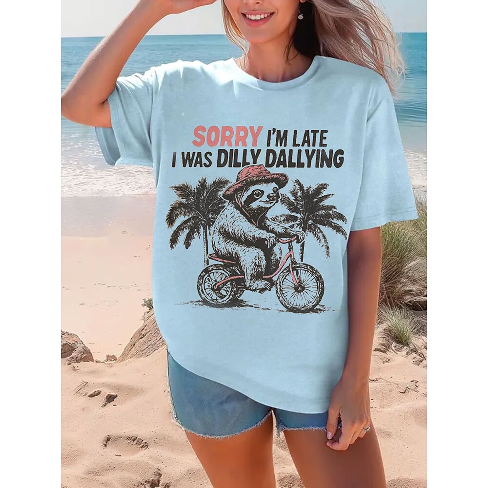 Lustiges T-Shirt für Damen mit Grafik und Buchstaben, stilvoll, lässig, kurzärmlig, Rundhalsausschnitt, normale Oberteile, Alltags-/Wochenend-Print, weiß, blau, Sommer, Frühling Lightinthebox