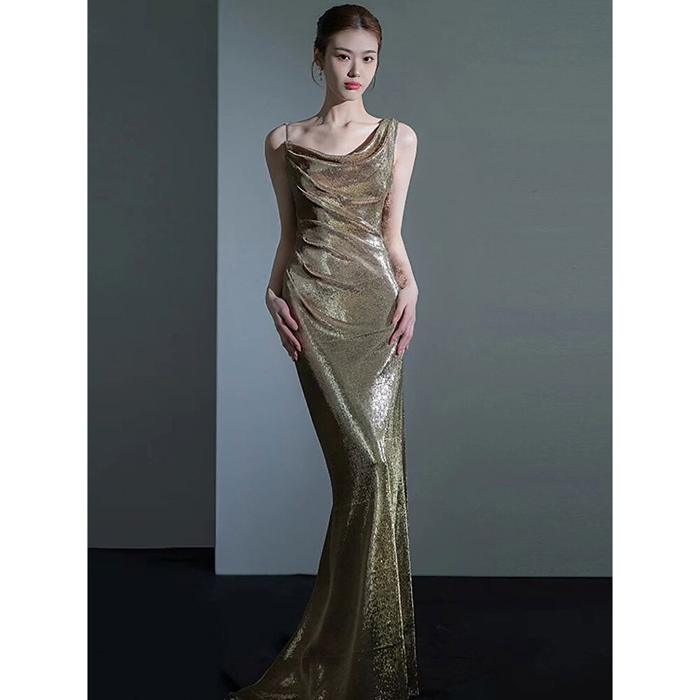 Meerjungfrauenschnitt Quinceanera-Kleider Elegant Kleid Hochzeit Hochzeitsgast Bodenlang Ärmellos V Ausschnitt Polyester Rückenfrei mit Paillette 2025 Lightinthebox
