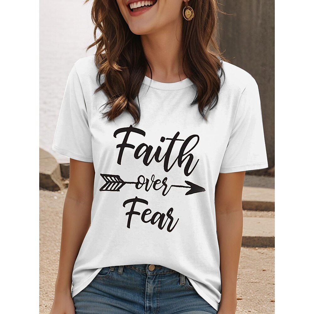 Damen T Shirt Grafik Buchstabe Stilvoll Lässig Kurzarm Rundhalsausschnitt Rundhals Normale Oberteile Täglich Wochenende Druck Weiß Blau Purpur Sommer Frühling Lightinthebox