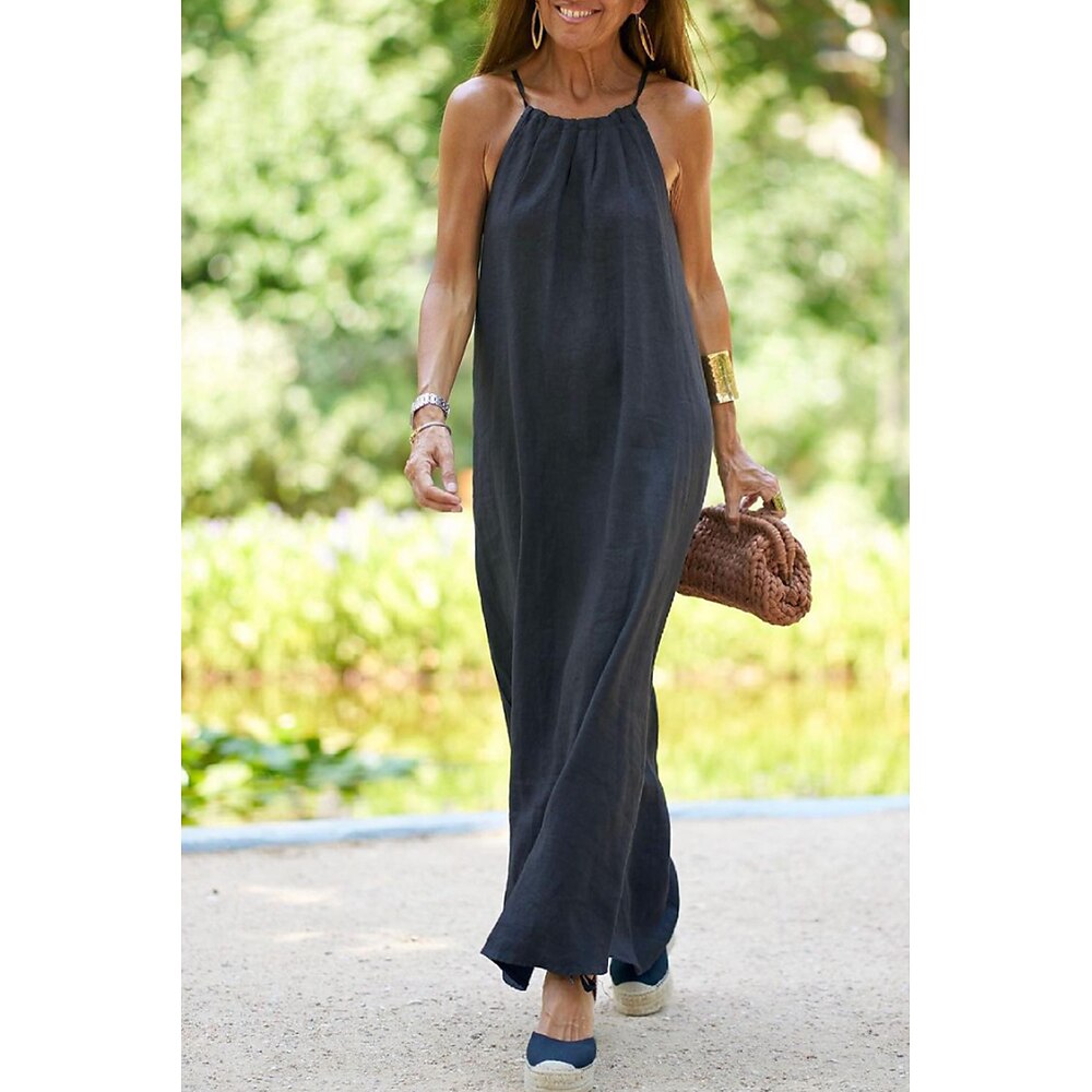 Damen Midikleid Baumwoll-Leinenkleid Unterkleid Mode Basic Klassisch Outdoor Täglich Ferien Normale Passform Einfach Ärmellos Spaghettiträger Schwarz Weiß Kamel Sommer Lightinthebox