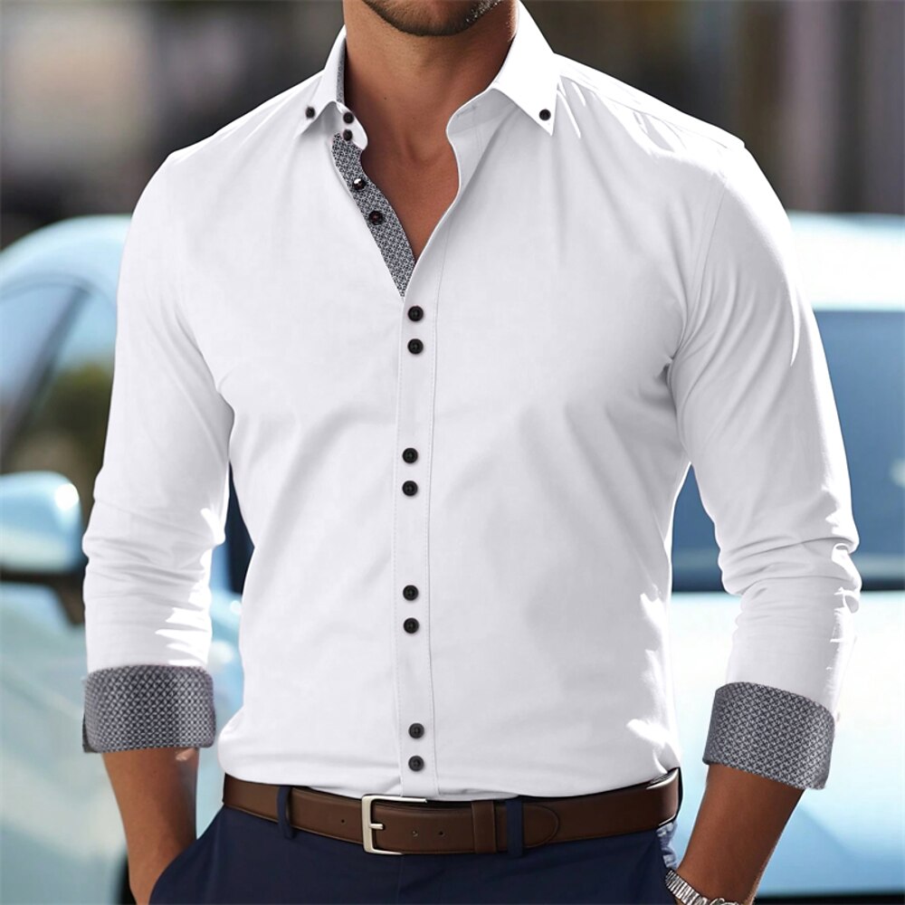 Herren Kleidhemd Durchgeknöpft Hemd Knitterfrei Hochzeit Outdoor Hellblau Schwarz Weiß Rosa Langarm Umlegekragen Sommer Frühling Bekleidung Lightinthebox