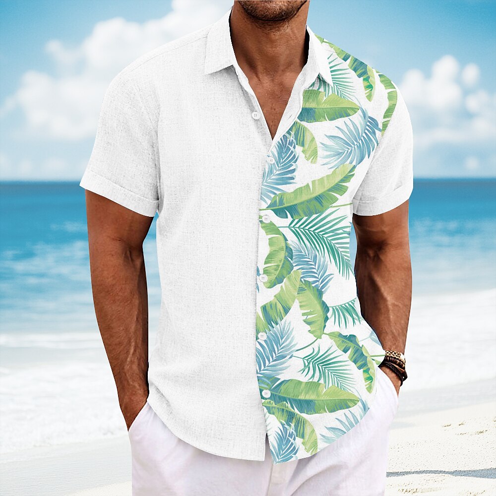 Herren Palmblatt Tropische Pflanzen Hemd Sommer Hawaiihemd Knopfhemd Kurzarm Hawaiianisch Urlaub Alltagskleidung Strandbekleidung Sommer Frühling Umlegekragen 3D-Druck Hemden mit Kragen Weiß Blau Grün Lightinthebox