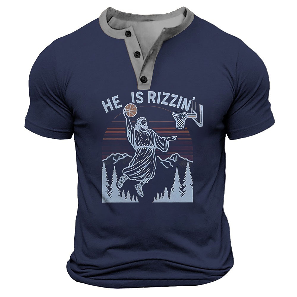 Herren Ostern Lustig Jesus T Shirt Henley Shirt Kurzarm Designer Retro Vintage Strasse Casual Täglich Sommer Frühling Armee-Grün Schwarz Marineblau Henley Henley T-Shirt Lightinthebox