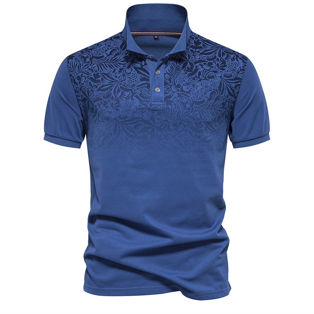 Herren Polo Polo Pullover Formal Arbeit Umlegekragen Kurzarm Blumen Knopf Print Frühling Denim Blue Weiß Marineblau Grün Khaki Hellblau Polo Lightinthebox