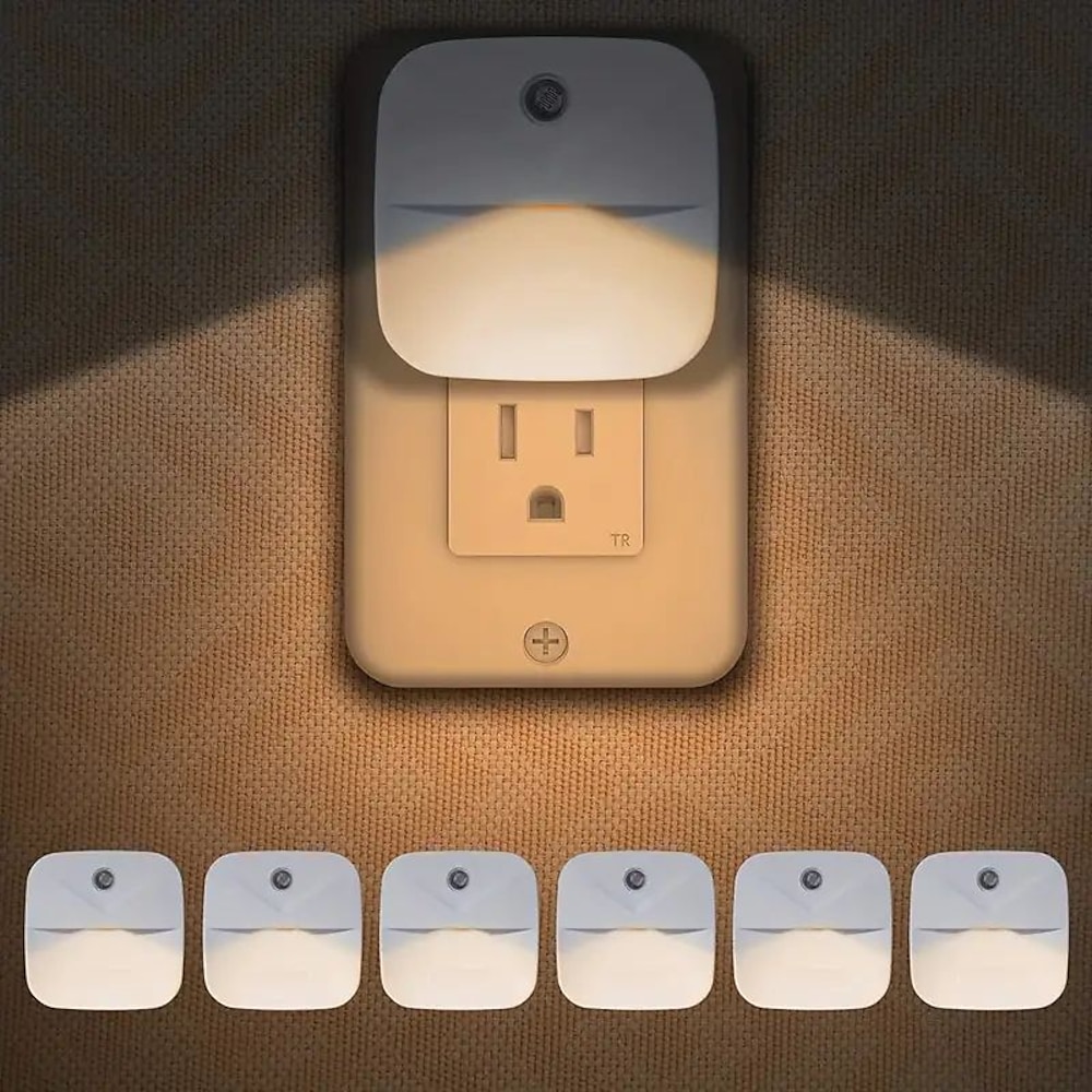 6 LED-Nachtlichter zum Anschließen an die Wand mit Dämmerungssensoren, die sich automatisch ein- und ausschalten, Nachtlampe für Schlafzimmer, Badezimmer, Treppen, Flure und Küchenbeleuchtung Lightinthebox