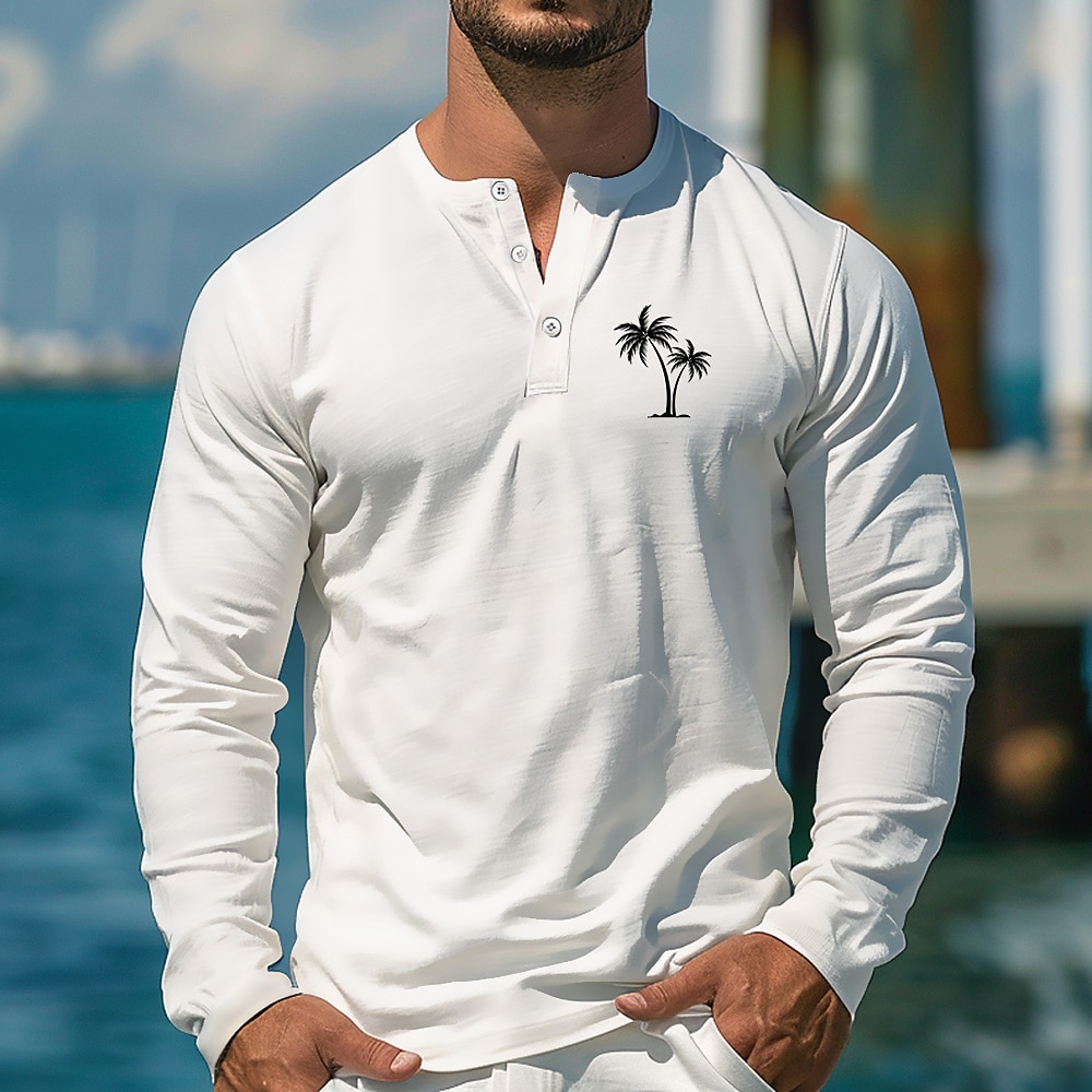 Herren Grafik Kokospalme Henley Hemd Langarm Mode Niedlich Täglich Lässig Ferien Ausgehen Frühling Herbst Ganzjahres Rosa Weiß Grün Henley Henley T-Shirt Lightinthebox