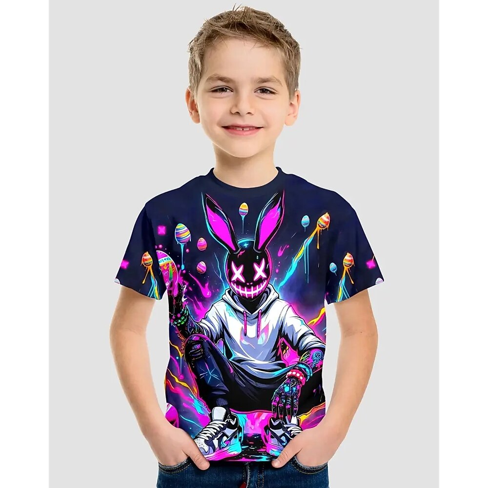 Jungen 3D Kaninchen T-Shirt Kurzarm Sommer Frühling Mode Basic Kinder 4-12 Jahre Rundhalsausschnitt Outdoor Lässig Täglich Normale Passform Lightinthebox