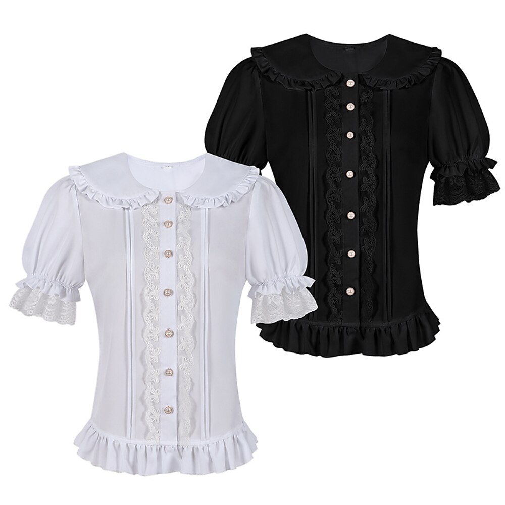 Retro Vintage Rokoko Renaissance Bluse / Hemd Spitze Schleife Einfarbig Damen Seeräuber königlich Steampunk Maskerade Alltagstauglich Erwachsene Bluse Lightinthebox
