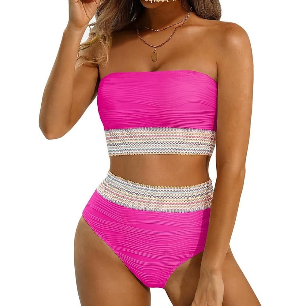 Damen Badeanzug Bikinis Tankini Unterhosen Bademode Rückenfrei Bauchkontrolle Hohe Taillenlinie Schlank Urlaub Strandbekleidung Feste Farbe Trägerlos Ärmellos Badeanzüge Lightinthebox