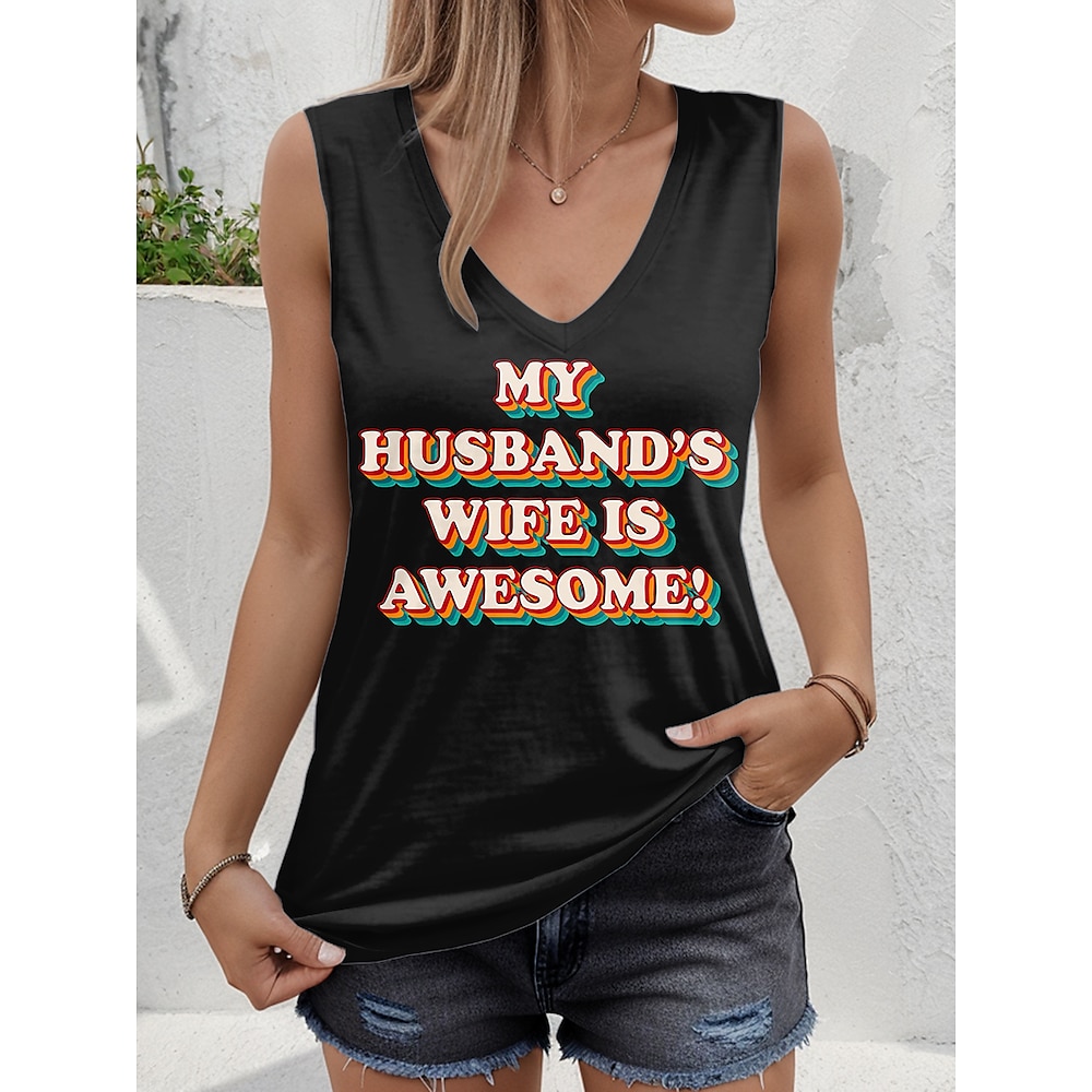 Damen Camisole-Tanktop Grafik Buchstabe Stilvoll Lässig Ärmellos V Ausschnitt Normale Oberteile Täglich Druck Schwarz Rosa Blau Sommer Lightinthebox