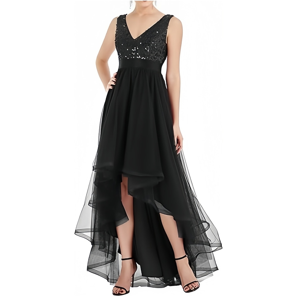 A-Linie Abendkleider Elegant Kleid Formal Abendgesellschaft Asymmetrisch Ärmellos V Ausschnitt Chiffon mit Plissee Paillette 2025 Lightinthebox