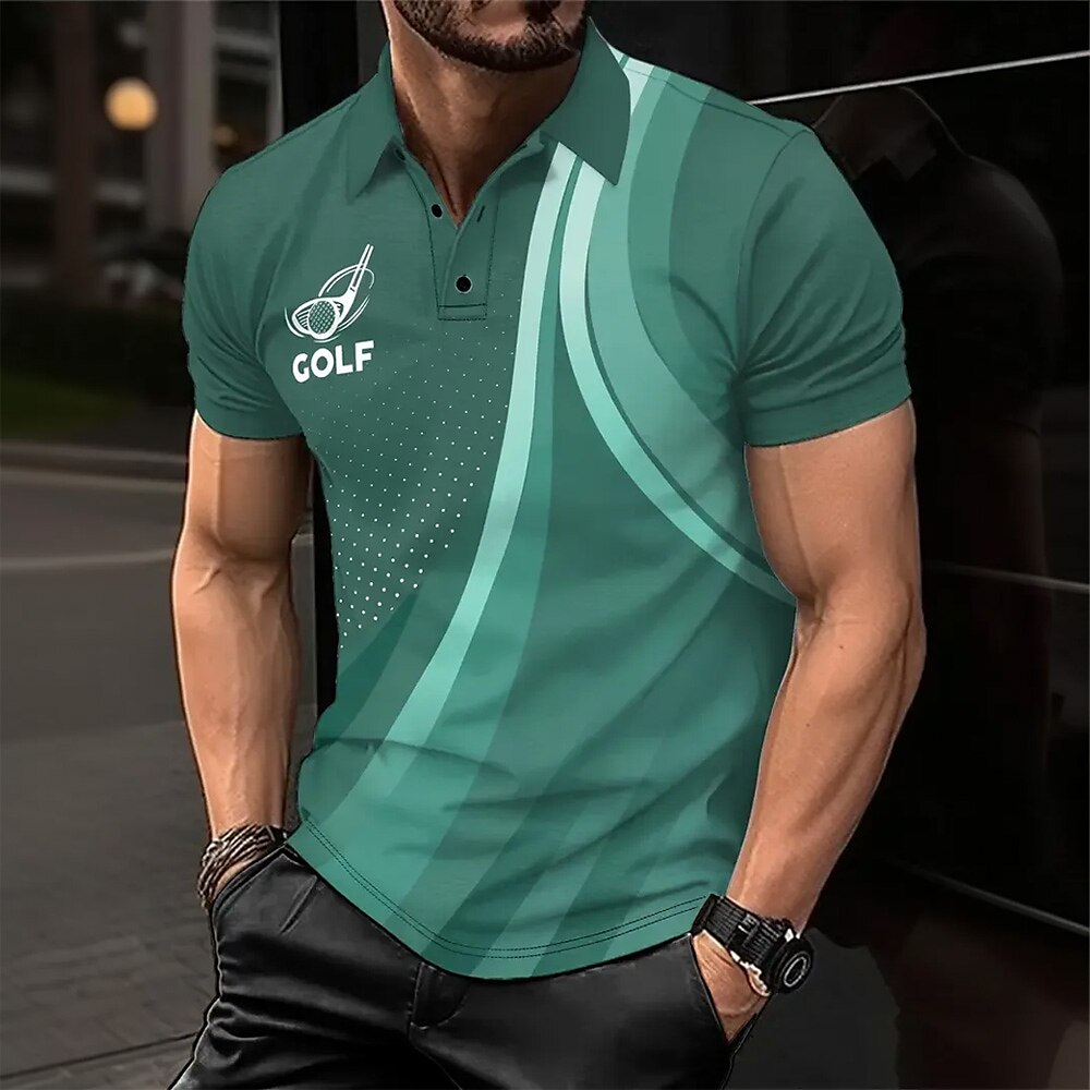 Herren Geometrisch Linie Sport-Poloshirts Kurzarm Polo-Shirts Hemden mit Kragen Business-Casual Schule Outdoor Sport Alltagskleidung 3D-Druck Grün Lightinthebox