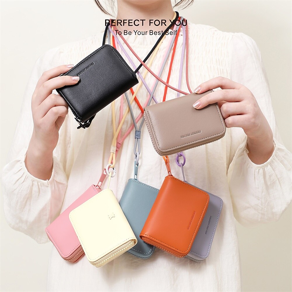 1 stücke tragbare pu modische und high-end-frauen brieftasche multifunktionale mit hängenden seil und große kapazität frauen karte tasche Lightinthebox