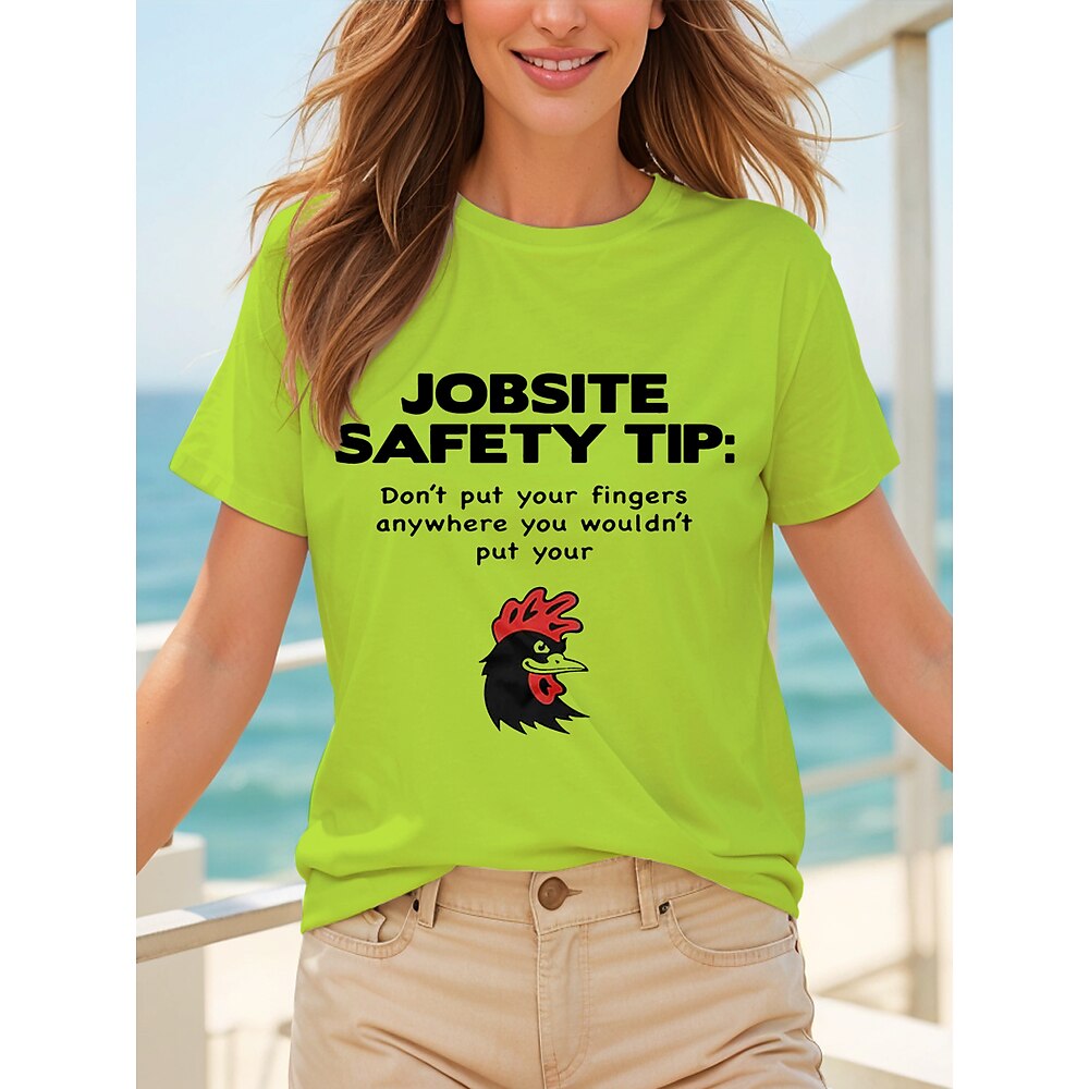 Damen T Shirt Grafik Hahn Buchstabe Stilvoll Lässig Kurzarm Rundhals Normale Oberteile Täglich Wochenende Druck Schwarz Weiß Hellgrün Grau Sommer Frühling Lightinthebox
