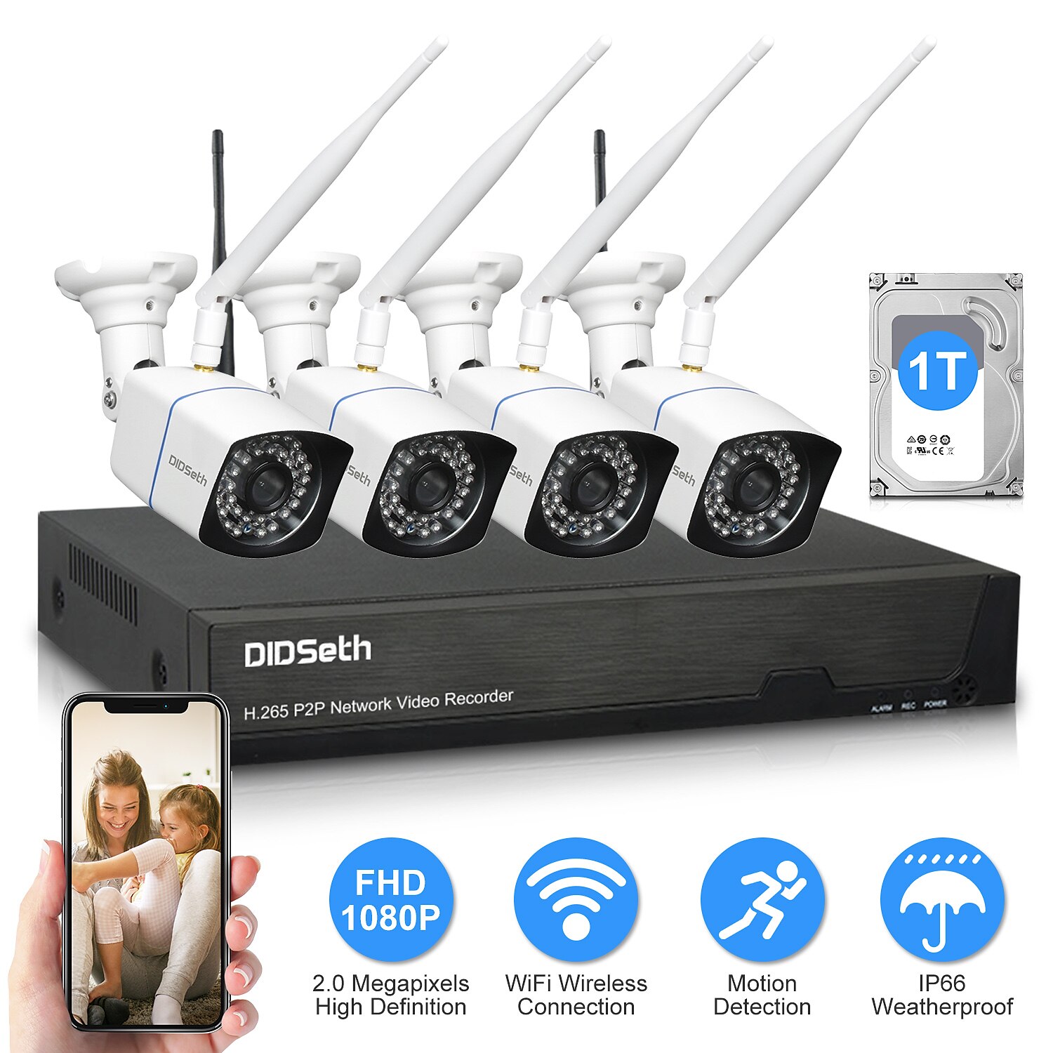 Wireless Home Security System WIFI 8CH CCTV IP Camera 1080P 32G NVR Kits Outdoor 