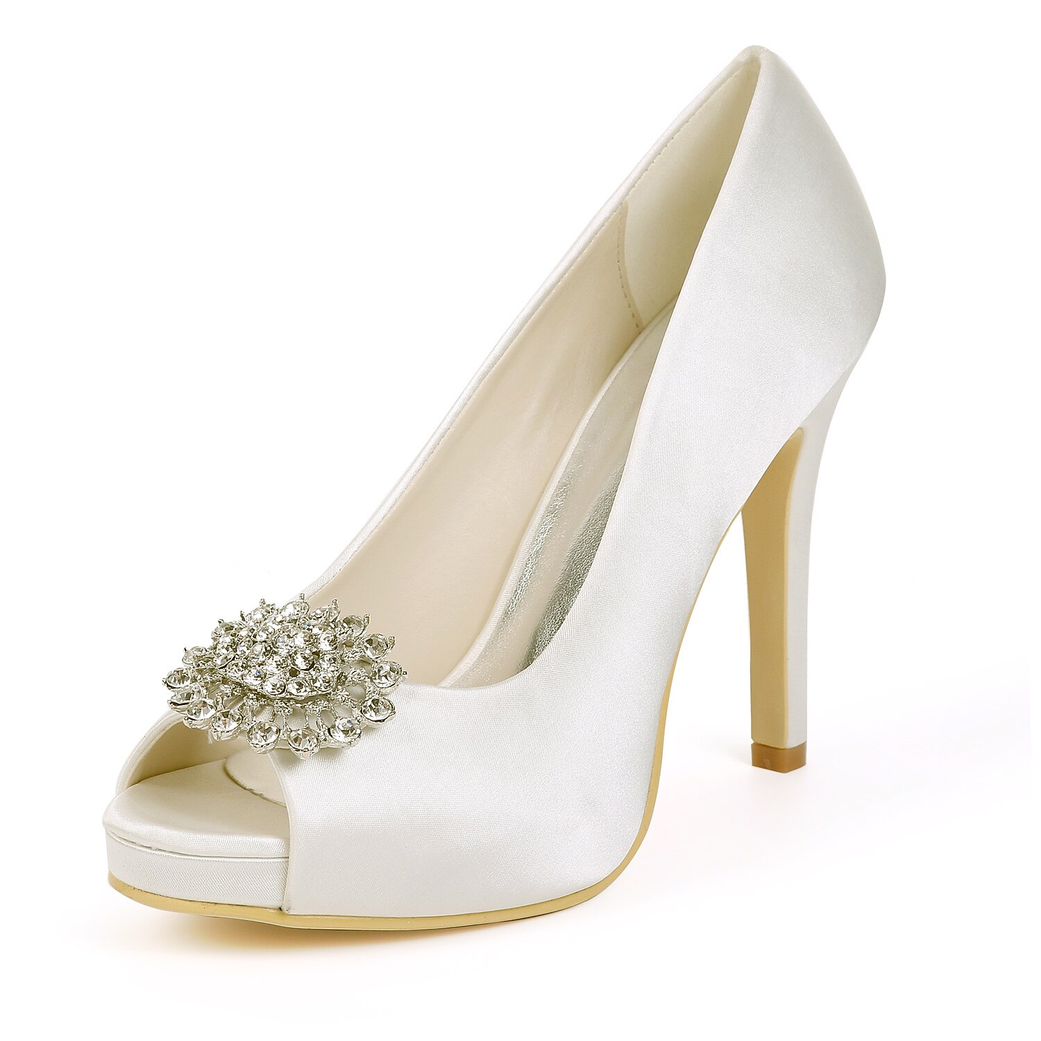Dames bruiloft Schoenen Bruiloft Hakken Bruidsschoenen Strass Naaldhak Open  teen Satijn Leegloper Effen Wit Paars Lichtbruin 8614691 2022 – $67.25