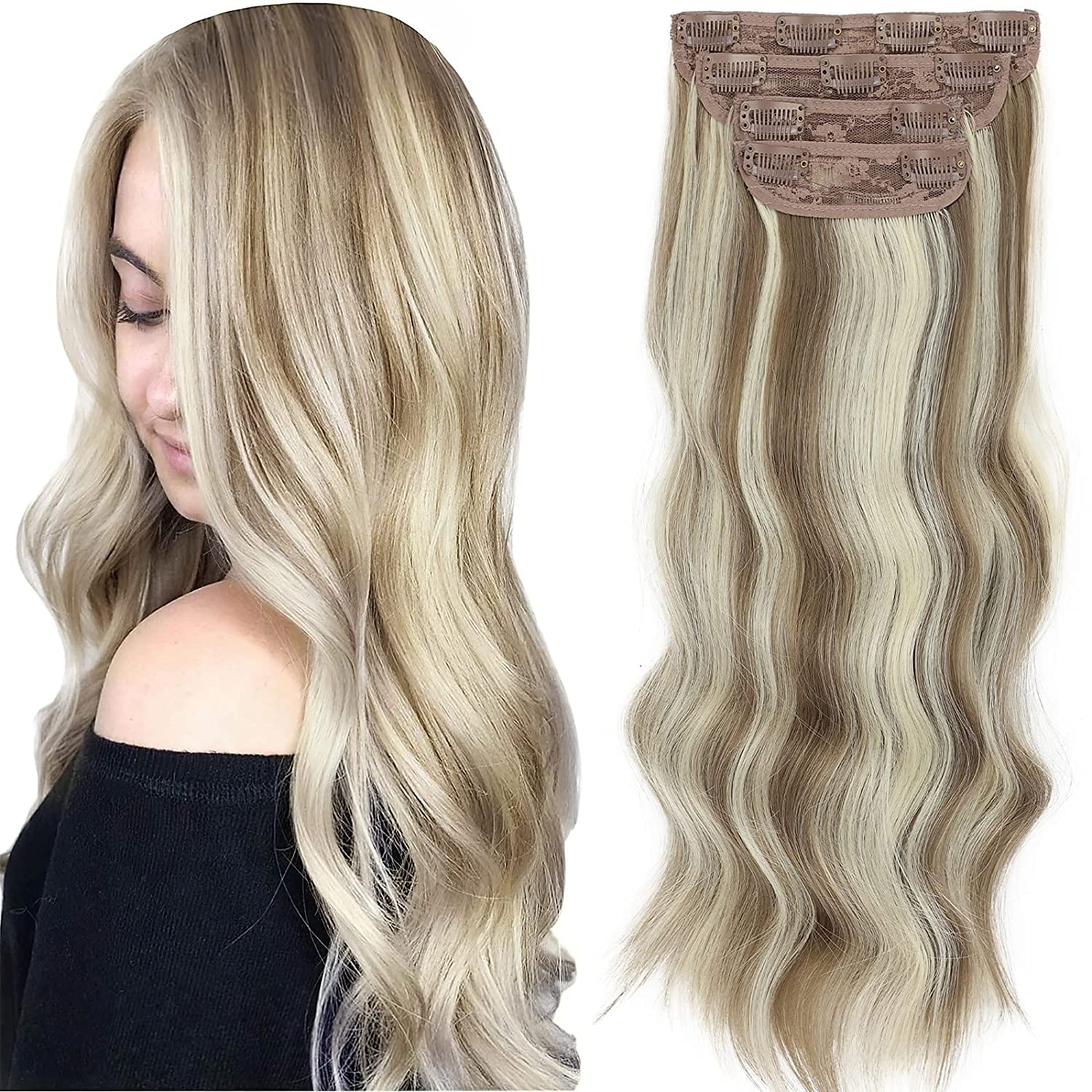 Vigorous Long Wavy Clip in Hair Extension for Women 4PCS Hair Extensions  Mixed Blonde Synthetic Hair Extensions 8884205 2023 – $