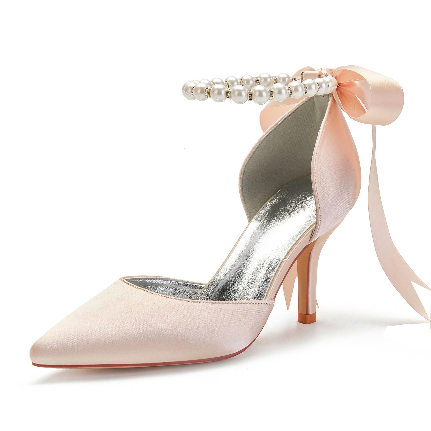Womens Pearls Rhinestones Pointed Toe Stilettos High Heels Party Shoes Wedding C