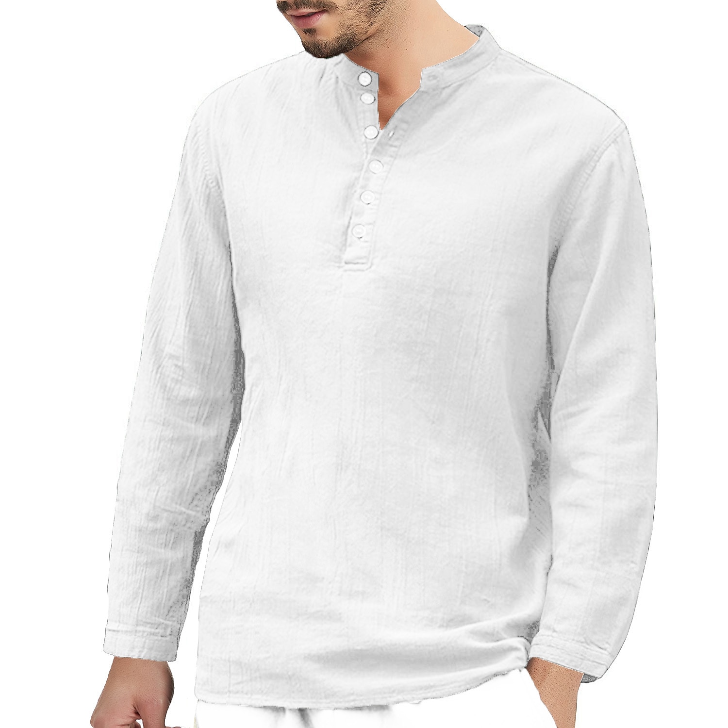 New Men's Retro Loose Cotton Linen Stand Collar T Shirts Grandad Shirts Tops Tee 