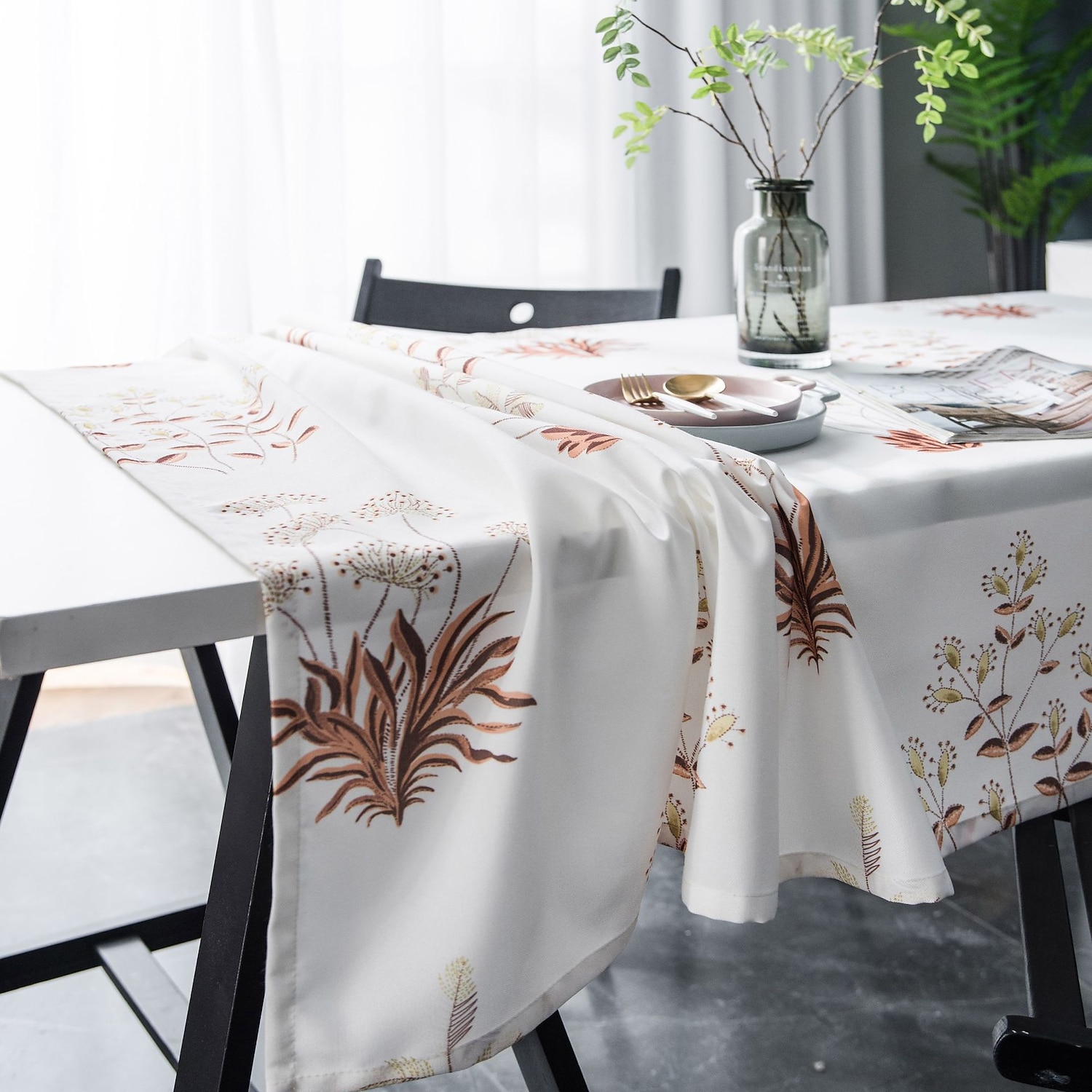 Floral Bee Print Tablecloth Vintage Cotton Linen Dining Table Cloth Cover Party 