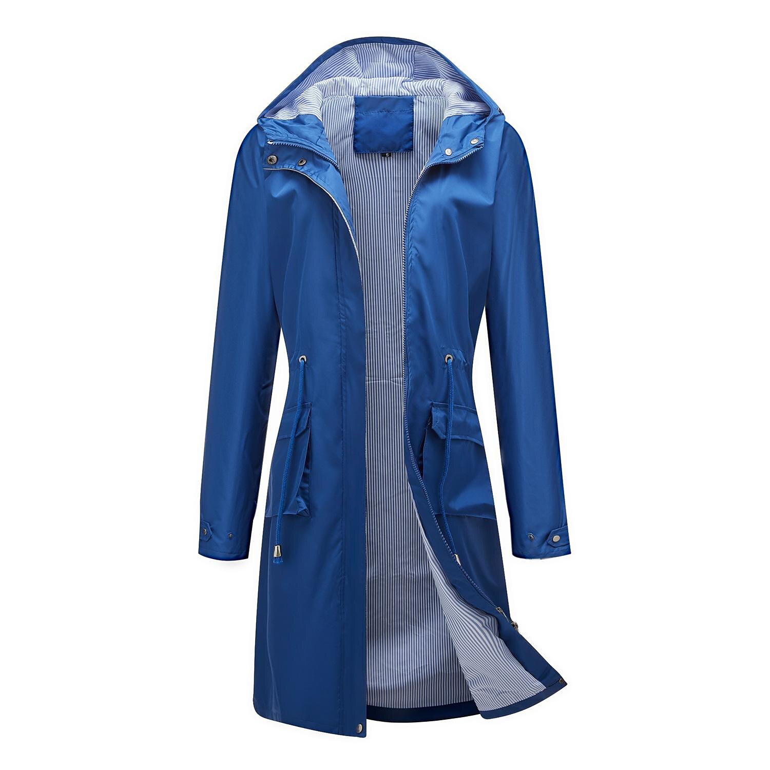 Women Hoodie Rain Jacket Waterproof Windproof Drawstring Zipper Raincoat Loose Winter Warm Parkas Outwear Solid Colour Active Quick Dry Outdoor Casual Plus Size Overcoat 