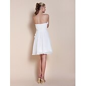 cheap Cocktail Dresses-A-Line Cute Homecoming Cocktail Party Dress Strapless Sleeveless Knee Length Chiffon with Beading Side Draping 2021