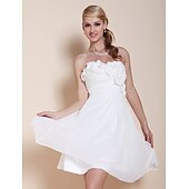 cheap Cocktail Dresses-A-Line Cute Homecoming Cocktail Party Dress Strapless Sleeveless Knee Length Chiffon with Beading Side Draping 2021