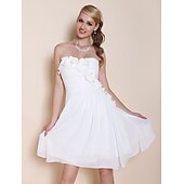 cheap Cocktail Dresses-A-Line Cute Homecoming Cocktail Party Dress Strapless Sleeveless Knee Length Chiffon with Beading Side Draping 2021