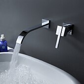 abordables Soporte para pared-Grifos para lavabo de baño, cascada de latón, estilo moderno, montaje en pared, monomando, dos orificios, acabado cromado, grifo de baño con interruptor frío y caliente