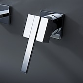 abordables Soporte para pared-Grifos para lavabo de baño, cascada de latón, estilo moderno, montaje en pared, monomando, dos orificios, acabado cromado, grifo de baño con interruptor frío y caliente