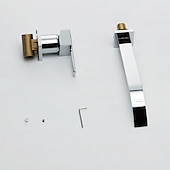 abordables Soporte para pared-Grifos para lavabo de baño, cascada de latón, estilo moderno, montaje en pared, monomando, dos orificios, acabado cromado, grifo de baño con interruptor frío y caliente