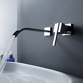 abordables Soporte para pared-Grifos para lavabo de baño, cascada de latón, estilo moderno, montaje en pared, monomando, dos orificios, acabado cromado, grifo de baño con interruptor frío y caliente