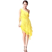 preiswerte Kleidung für lateinamerikanische Tänze-Latein-Tanz Kleid Quaste Kristalle / Strass Damen Leistung Ärmellos Normal Baumwolle Polyester