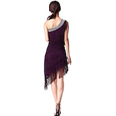preiswerte Kleidung für lateinamerikanische Tänze-Latein-Tanz Kleid Quaste Kristalle / Strass Damen Leistung Ärmellos Normal Baumwolle Polyester