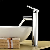 abordables Classiques-Robinet d&#039;évier de salle de bain, style campagnard en laiton chromé mitigeur monotrou robinets de bain avec interrupteur chaud et froid et valve