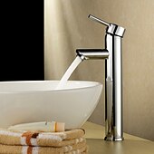 abordables Classiques-Robinet d&#039;évier de salle de bain, style campagnard en laiton chromé mitigeur monotrou robinets de bain avec interrupteur chaud et froid et valve
