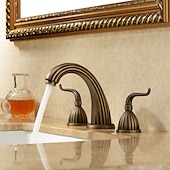 economico Multiforo-rubinetto miscelatore lavabo bagno diffuso, rubinetti lavabo 3 fori 2 maniglie in ottone vintage, rubinetto bagno in stile retrò con tubo dell&#039;acqua fredda e calda