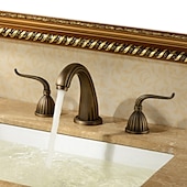 economico Multiforo-rubinetto miscelatore lavabo bagno diffuso, rubinetti lavabo 3 fori 2 maniglie in ottone vintage, rubinetto bagno in stile retrò con tubo dell&#039;acqua fredda e calda