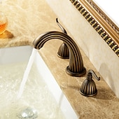 economico Multiforo-rubinetto miscelatore lavabo bagno diffuso, rubinetti lavabo 3 fori 2 maniglie in ottone vintage, rubinetto bagno in stile retrò con tubo dell&#039;acqua fredda e calda