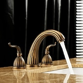 economico Multiforo-rubinetto miscelatore lavabo bagno diffuso, rubinetti lavabo 3 fori 2 maniglie in ottone vintage, rubinetto bagno in stile retrò con tubo dell&#039;acqua fredda e calda
